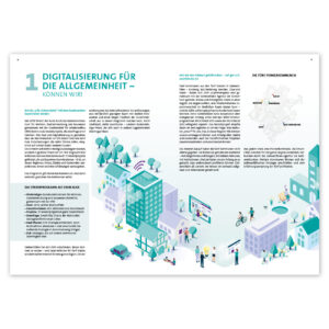 Das Bild zeigt beispielhaft 2 Innenseiten des Abschlussberichts zum Bundesmodellvorhaben "Smart Cities: 5 für Südwestfalen".